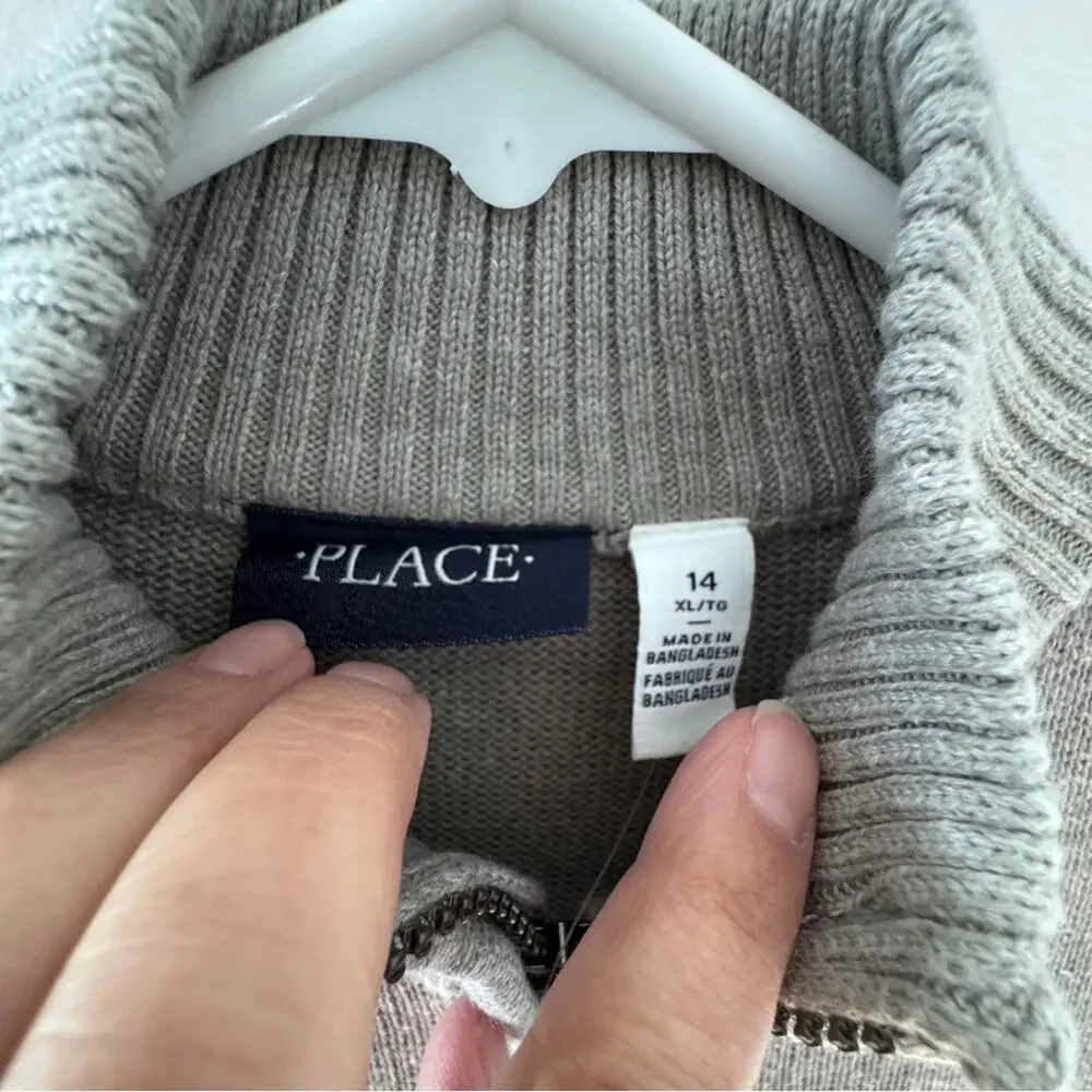 The Children's Place Boys' Uniform Zip Up Mock Neck Sweater Grey Size 14 XL